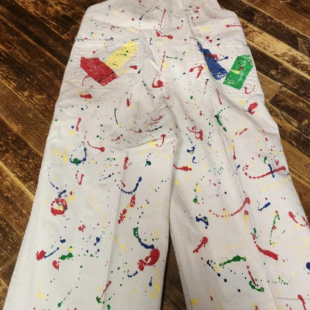 Vintage 80s-90s Liberty White Denim Overalls w Paint Splatters Sz 5 USA RARE!